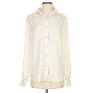 Express Button Down Blouse Cream Satin Pearl Buttons XL